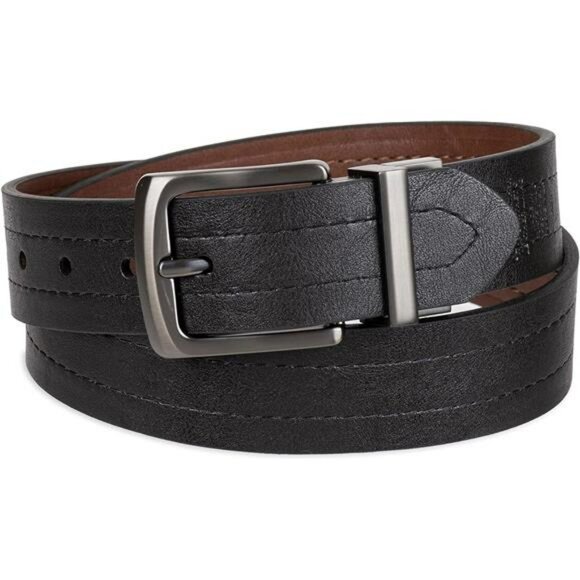 Mens Reversible Casual Leather Belt Rotating Buckle for Jeans or Khakis - Picture 3 of 7